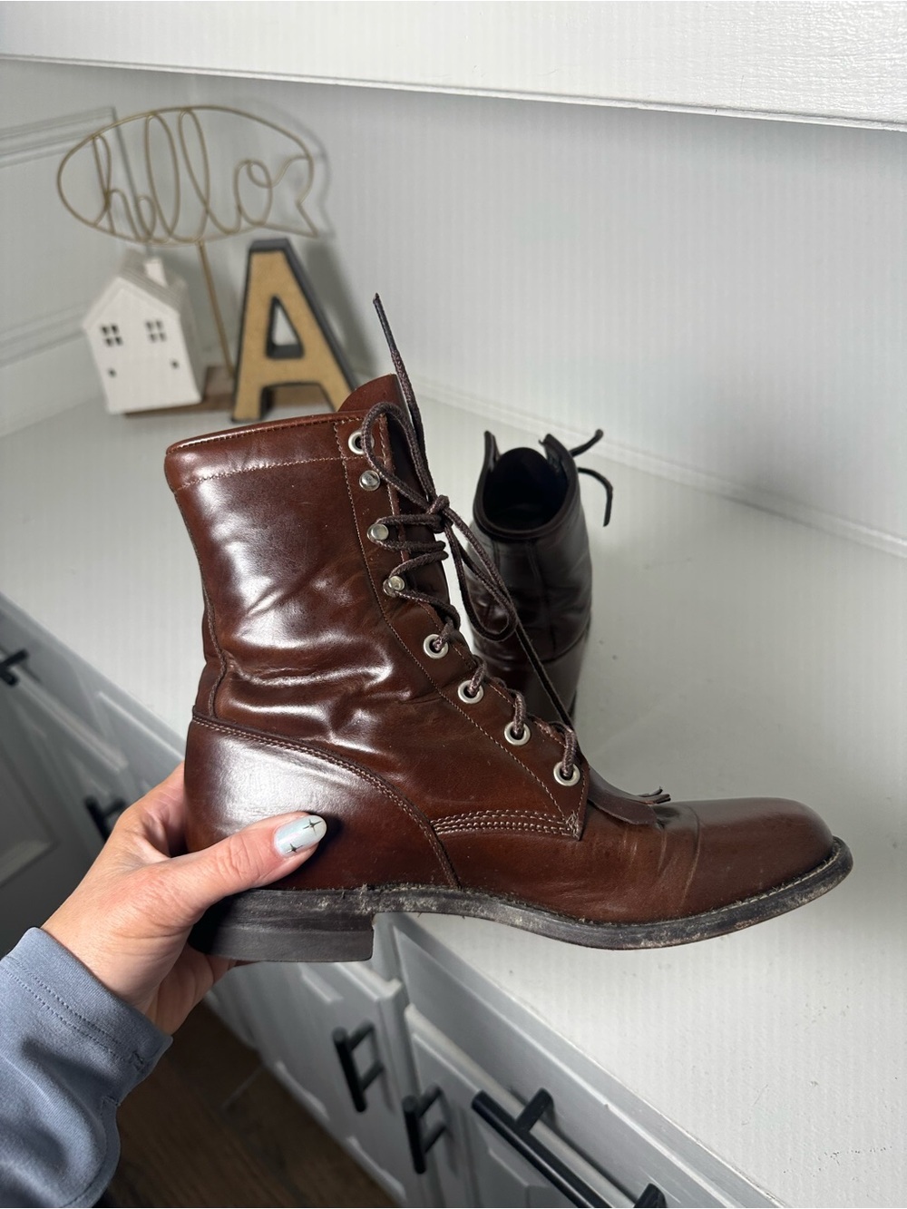 Vintage Justin Lace Up Kiltie Boots Women's 6B Made in USA Brown Leather Roper - Picture 6 of 8